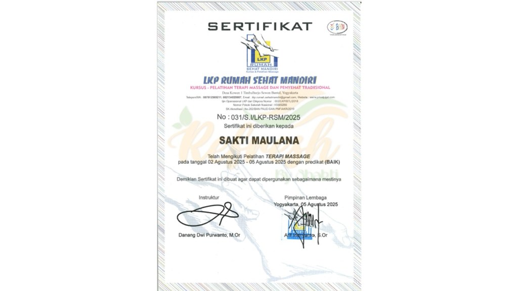 Terapis Pijat Therapi Massage Bersertifikat di Jabodetabek